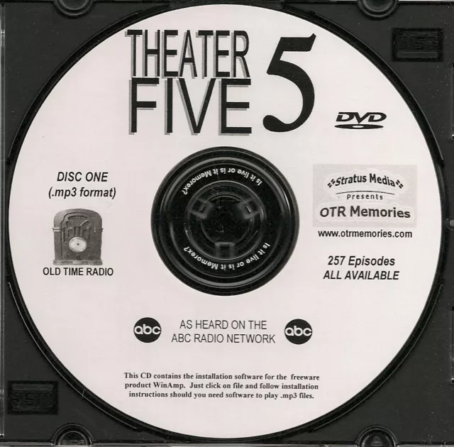 THEATER FIVE 5 - 257 Shows Old Time Radio In MP3 Format OTR On 2 DVDs