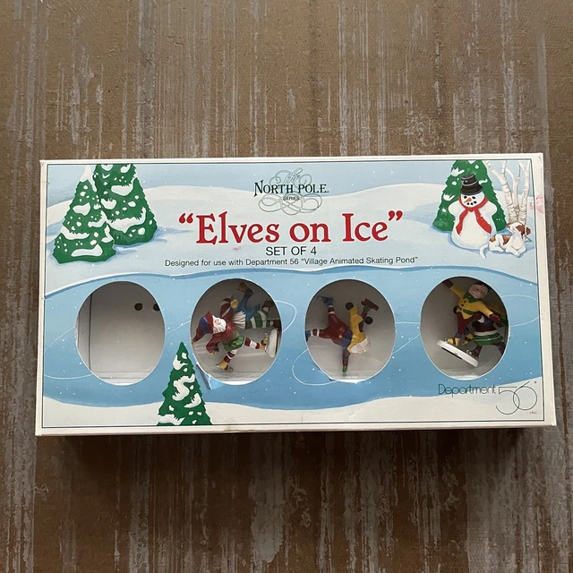 Dept 56 North Pole Eleves on Ice Set of 4 Village Animated Skating Pond