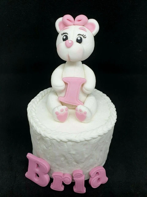 EDIBLE TEDDY BEAR Baby Shower Christening Birthday name age cross Cake ...