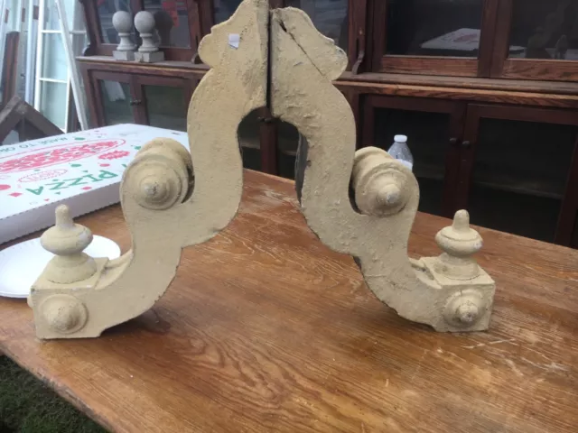 Pair c1880's Victorian gingerbread gothic corbels porch brackets Finials 17x13"