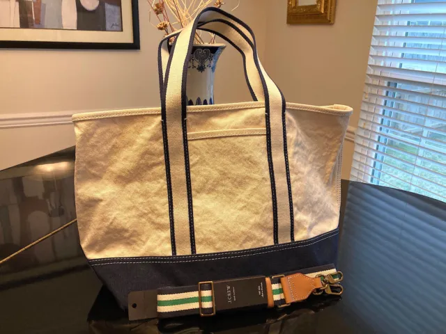 J. Crew Montauk Canvas Tote AND Bonus Deluxe Matching Striped J. Crew Strap