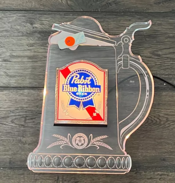 Vintage Pabst Blue Ribbon PBR Plastic Stein Light Up Beer Sign 15x11” - Works!