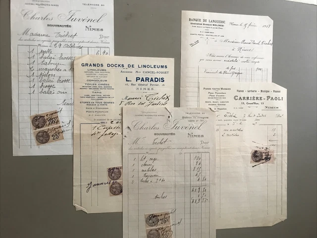 Lot de 5 anciennes factures Langcat - Papier
