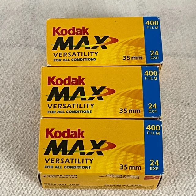 Totalmente nuevo 24 exp. Película Kodak Max Versatility 400 caducada 11/2005 sellada lote de 3