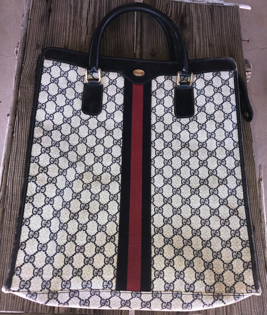 Vintage Gucci Tote Bag•Blue w/Signature Logo & Ribbon Trim•Zipper Closure Vintage Gucci Tote Bag•Blue w/Signature Logo & Ribbon Trim•Zipper Closure