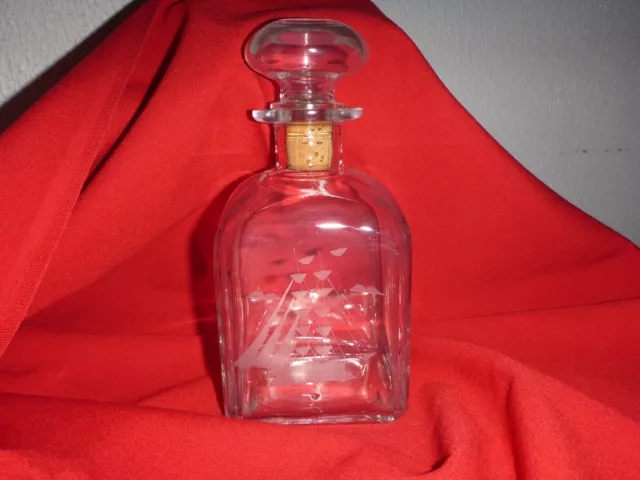 Antique Maritime Nautical Art Etched Engraved Sailboat on Liquor Bottle Italy