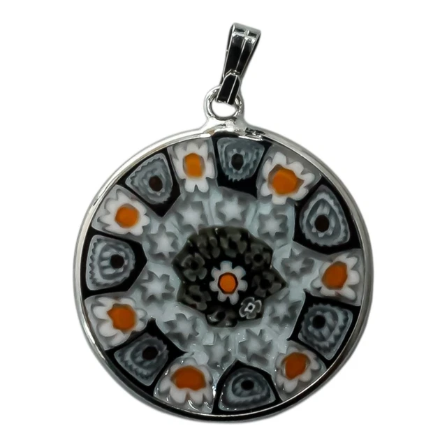 Pendentif Millefiori En Verre De Murano Plaqué Or - Diamètre 1,9 Cm - Occasion En Très Bon état