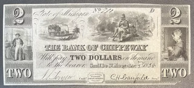 2 Dollars - Bank of Chippeway Michigan - Obsolete Currency Note #59202
