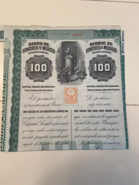 Mexico 1905 London Bank Queen Victoria 100 Pesos Londres Coupons Bond Loan R5B06
