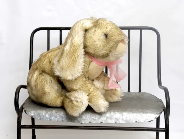 Caltoy Tan Flecked Fur Floppy Eared Rabbit Bunny Plush Pink Ribbon Bow Easter