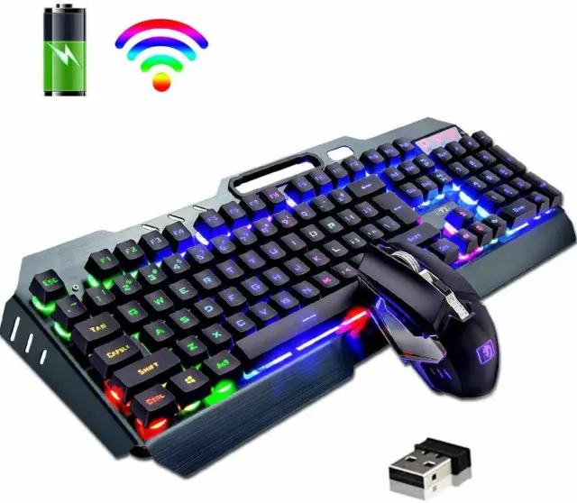 Gaming Tastatur und Maus Set 2,4G Kabellos 3800mAh Rainbow LED für PC Mac Ps4