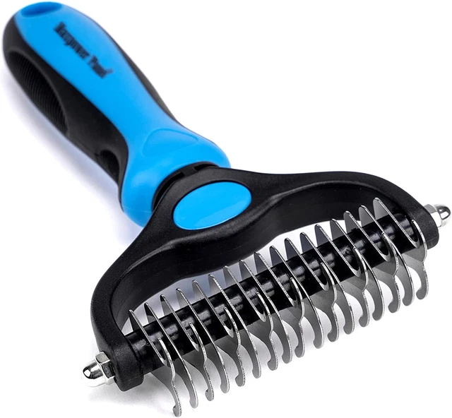 Pet Grooming Brush - Double Sided Shedding and Dematting Undercoat Rake Comb for