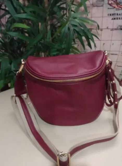 Bolso tipo bolsa de piel auténtica color burdeos para mujer y niña con...