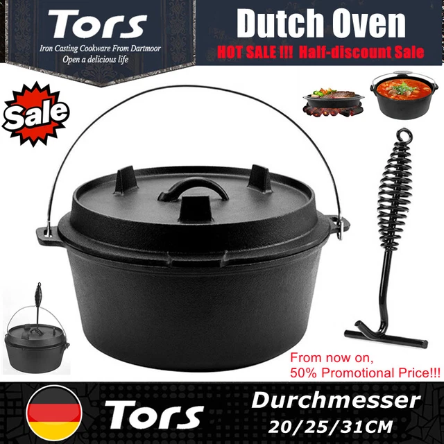 TORS Dutch Oven mit Deckelheber Kochtopf Gusseisen Camping BBQ Feuertopf Bräter