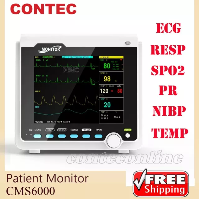 FDA Portable Patient Monitor 8" ICU Vital Signs ECG,RESP,SpO2,PR,NIBP,TEMP