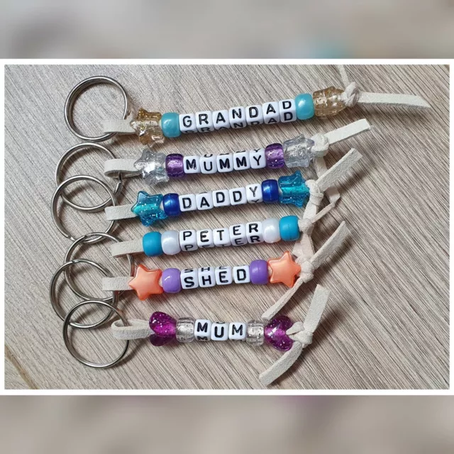 BUY 2 GET 1 FREE Hand Made Personalised beaded name Key rings