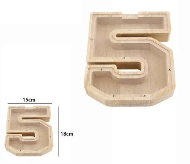 Box Scatola Legno Naturale Con Vetrina Forma Di Numero 5 Contenitore Monete dfh