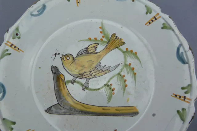 Nevers assiette 18-19ème décor à l'oiseau Ø 22,5 cm bon état French ceramic #2. 2