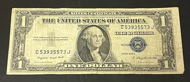 1935 G $1 BILL SILVER CERTIFICATE BLUE SEAL  Vintage USA Currency #5573J