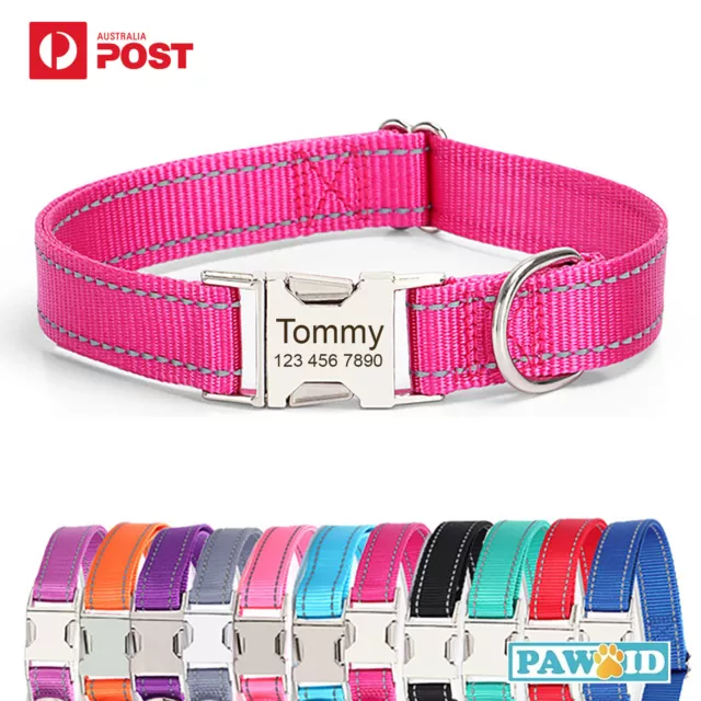 Personalised Reflective Nylon Dog Collar - Solid Color, Adjustable & Durable