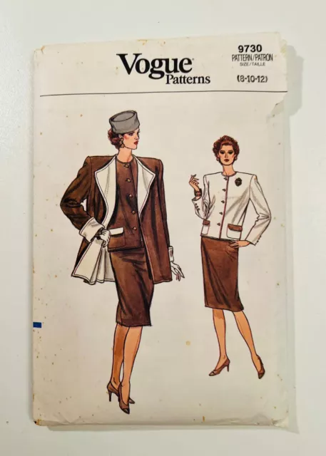 Vintage Vogue Sewing Pattern 9730 Coat, Jacket & Skirt Sizes 8-10-12 Uncut, 1986