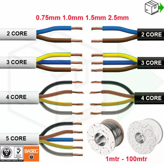 Black Flex Cable 2 Core - 5 Core Round Electrical Cable 0.5mm - 2.5mm 240V