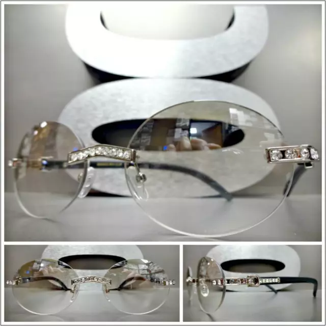 Classy Elegant Sophisticated Oval Clear Lens EYE GLASSES Rimless Faux Wood Frame