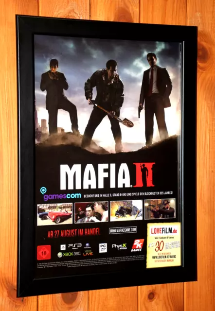 Mafia II 2 Video game Xbox 360 PS3 Rare Small Promo Poster / Ad Page Framed