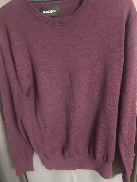 BONOBOS MERINO WOOL Sweater Crew Neck Red Burgundy Mens Size Md $35.00 ...