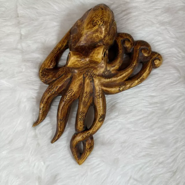 Octopus Wood Carved Nautical Decor Wall Art Wood Wall Hanging Rustic Art Gift