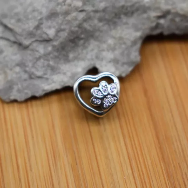 Paw Print Heart Charm I Love You Cz 925 Sterling Silver Dog Cat Pet