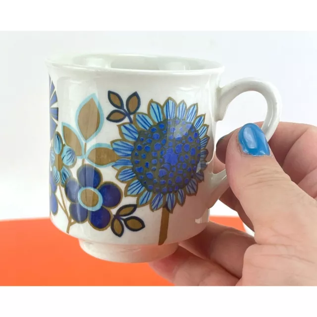 Vintage Grindley & co. Hawaii pattern cup & saucer set, demitasse blue floral 2