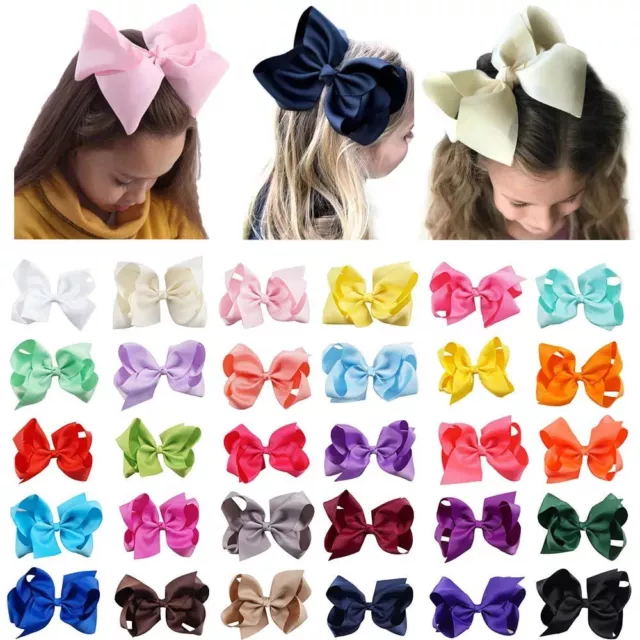 Ribbon Hair Bows - Solid Bow with Clips Handmade Large Kids Hairbows Fashion 2PC