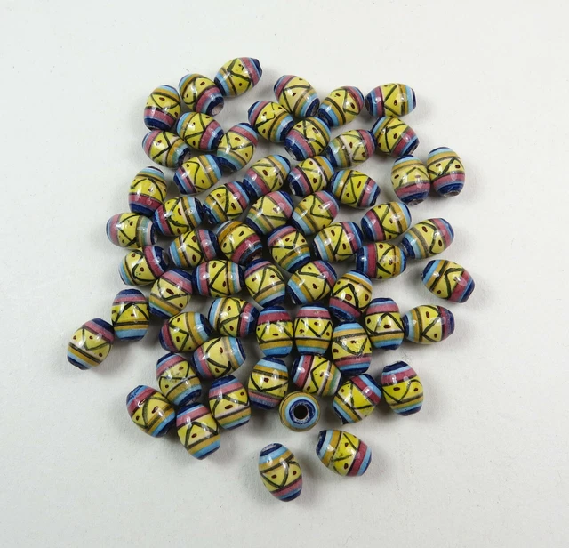 Porzellan Inka Keramikperlen 18x7mm Oval Loch 2mm Handarbeit basteln bunt 2