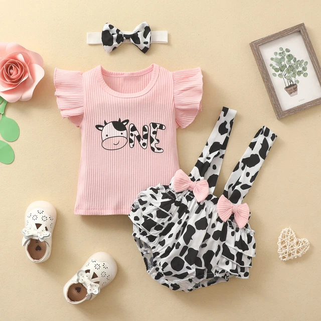 Abiti neonata bambina casual arricciacapelli + pantaloncini a sospensione + set fascia 3