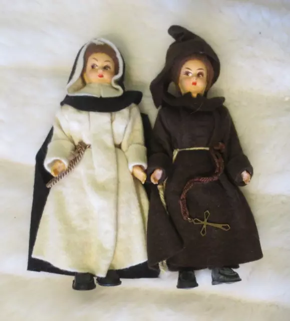 Vintage Antique Monk & Nun Doll M.C Italy Religious Hard Plastic Doll