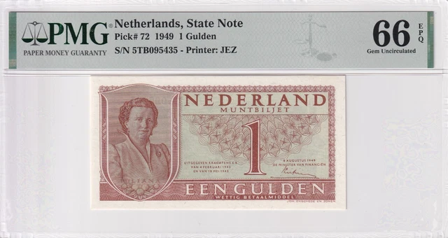 Netherlands 1 Gulden 1949 PMG 66 EPQ