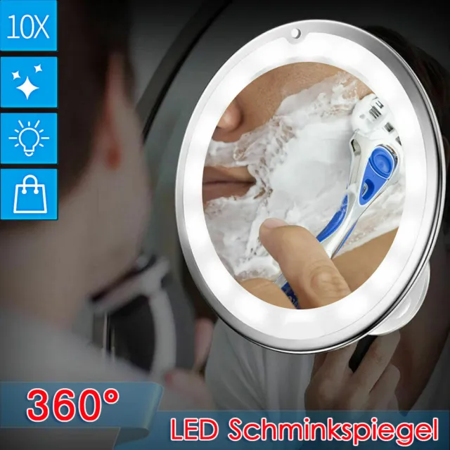 LED Beleuchtung Kosmetikspiegel 10 Fach Vergrößerung Schminkspiegel mit Saugnapf