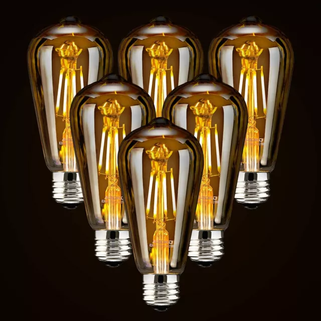 6x E27 ST64 LED Edison Vintage Retro Lampe Glühlampe Filament Glühbirne 4W Birne