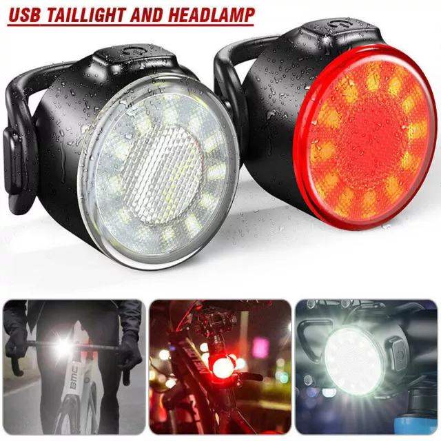 USB Rechargeable LED Bike Front Rear LED Safety Light Bicycle Tail Lamp Warning