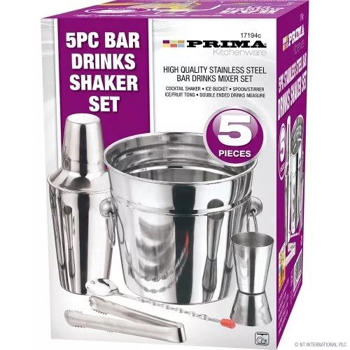 Set 5 pz frullatore shaker bar cocktail in acciaio inox secchio vino ghiaccio festa 3