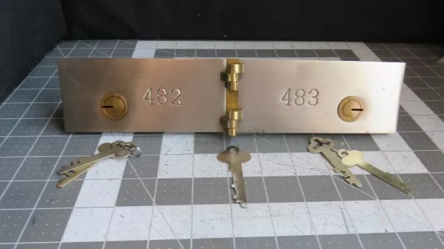 Antique L.L. Bates 1886 Safety Deposit Box Door  4 Op & 1 Guard Key #482 & #483