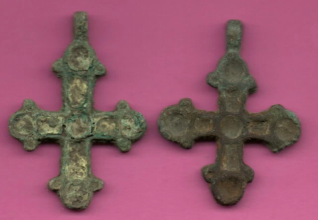 Lote De 2 Rusia Enemaled Bronce Ortodox Cruz 1050 11-12th Viking Bizantino 693 2
