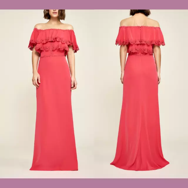 NEW $428 Tadashi Shoji Karlie Off-Shoulder Crepe Gown Red [SZ 10 ] #F457