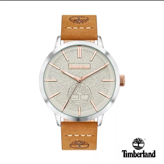 Timberland Men's Watch, Beige Dial & Brown Leather Strap, 44mm, TDWGA2090701