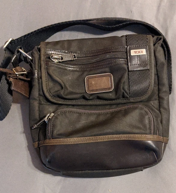 TUMI Alpha Bravo Kerby Crossbody Shoulder Bag Hickory / Black with Leather Trim