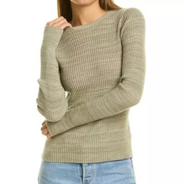 Vince NWT Marled Rib Crew Sweater Size XL Sage Green Wool Blend Lightweight Knit