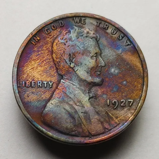 1927 wheat penny monster toned us coin Lincoln wheat cent #240