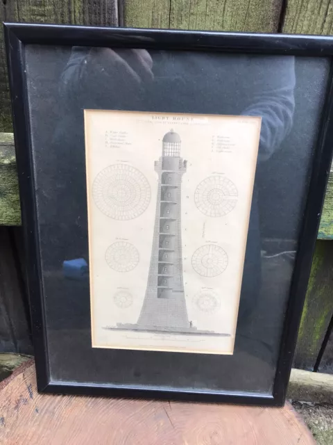 Antique Scottish SKERRYVORE LIGHTHOUSE PRINT framed Victorian book drawing plate