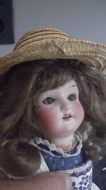 ANCIENNE POUPEE TÊTE PORCELAINE GERMANY HEUDACH Dents oeil verre no jumeau doll